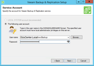 23 - Confirm your Service Account Password for Veeam Backup and Replication