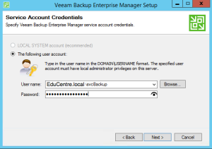 9 - Enter Veeam Service Account Details