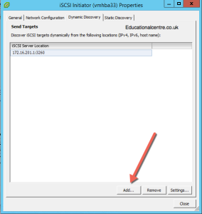 Add Dynamic Discovery IP Addresses of storage SAN