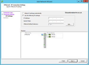 Setting up IP Address for the VMKernel