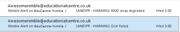Nimble Disk Fail - email alert