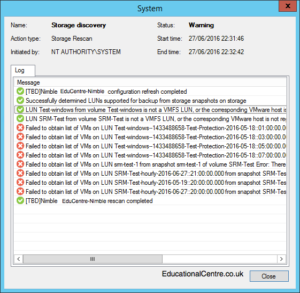 Adding Nimble Storage to Veeam - New Nimble Storage - Storage Rediscovery (failure)