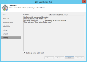 Veeam and Nimble Storage Integration - SureBackup - Create SureBackup Job - Job Summary