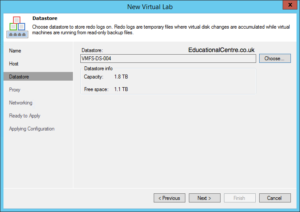 Veeam and Nimble Storage Integration - SureBackup - Setting up a Virtual Lab - Select Datastore