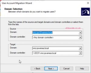 MIgrate users between a forests 2 enter source and target domain