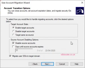 MIgrate users between a forests 6 select options for accounts once migrated