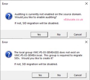 MIgrate users between a forests 7 SID migration settings
