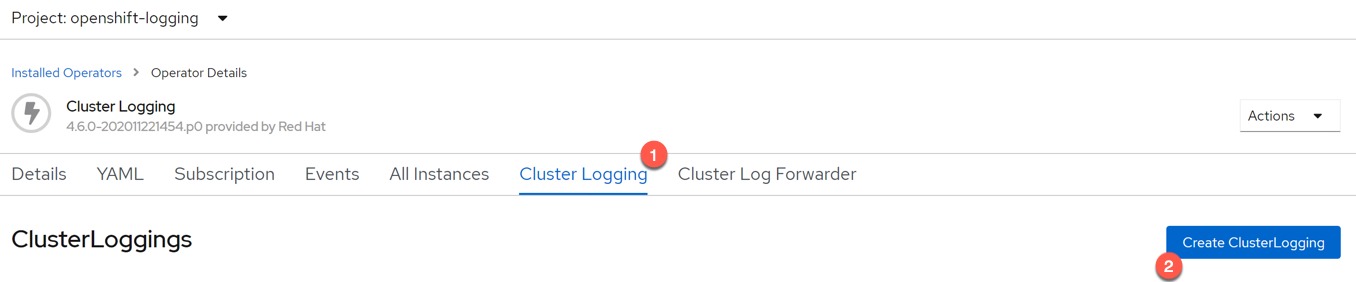 Openshift OperaterHub Create Cluster Logging Instance