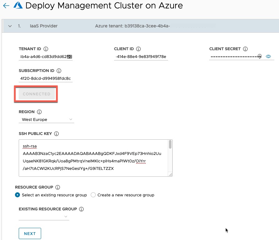 Deploy Management cluster to Azure IaaS Provider
