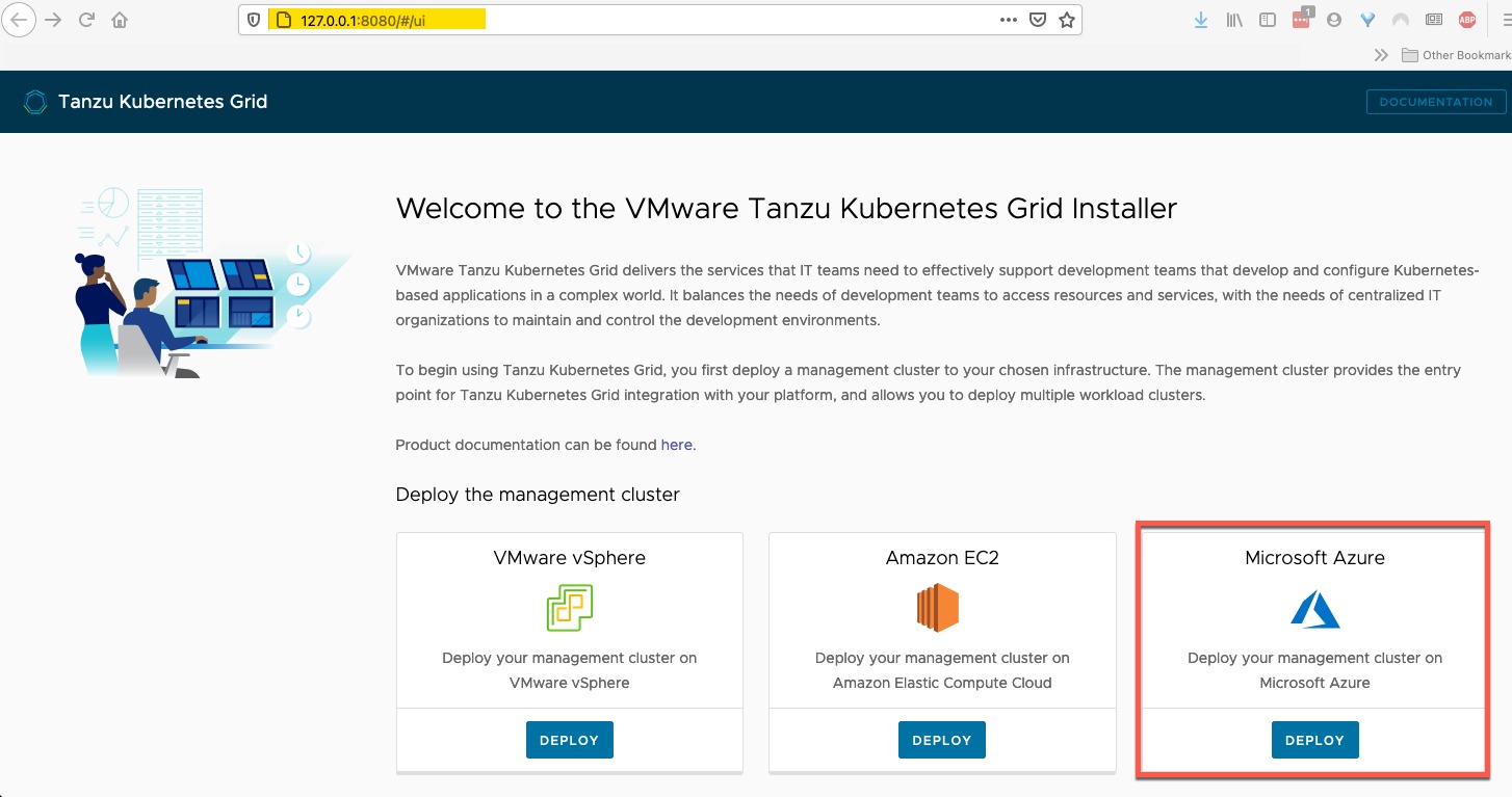 TKG UI - Deploy a management cluster on Microsoft Azure