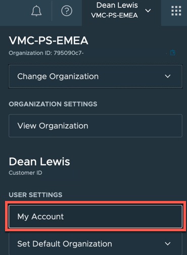 vROps TMC Integration - creating a CSP Token - Select my account