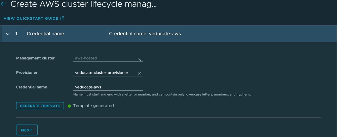 TMC - Create AWS cluster lifecycle management provider credential - Credential Name