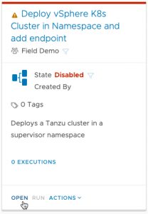 vRA Deploy Tanzu Guest Cluster - Code Stream - Pipeline - Create Tanzu Cluster - Open