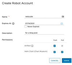 Harbor - Create new robot account - fill out details