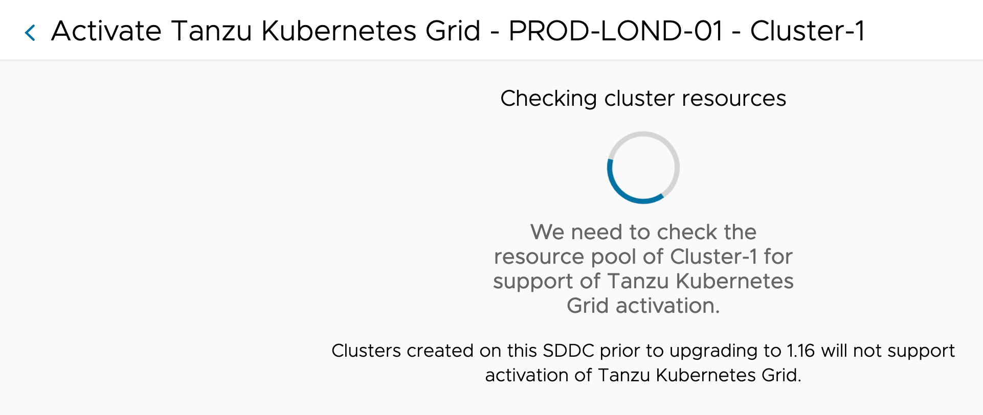 VMC - Inventory - SDDC - Activate Tanzu Kubernetes Grid - Checking cluster resources