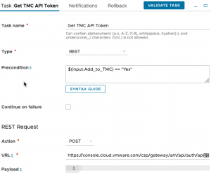 vRA GKE - Pipeline - Model - Stage - Add GKE to TMC - Task - Get TMC API Token