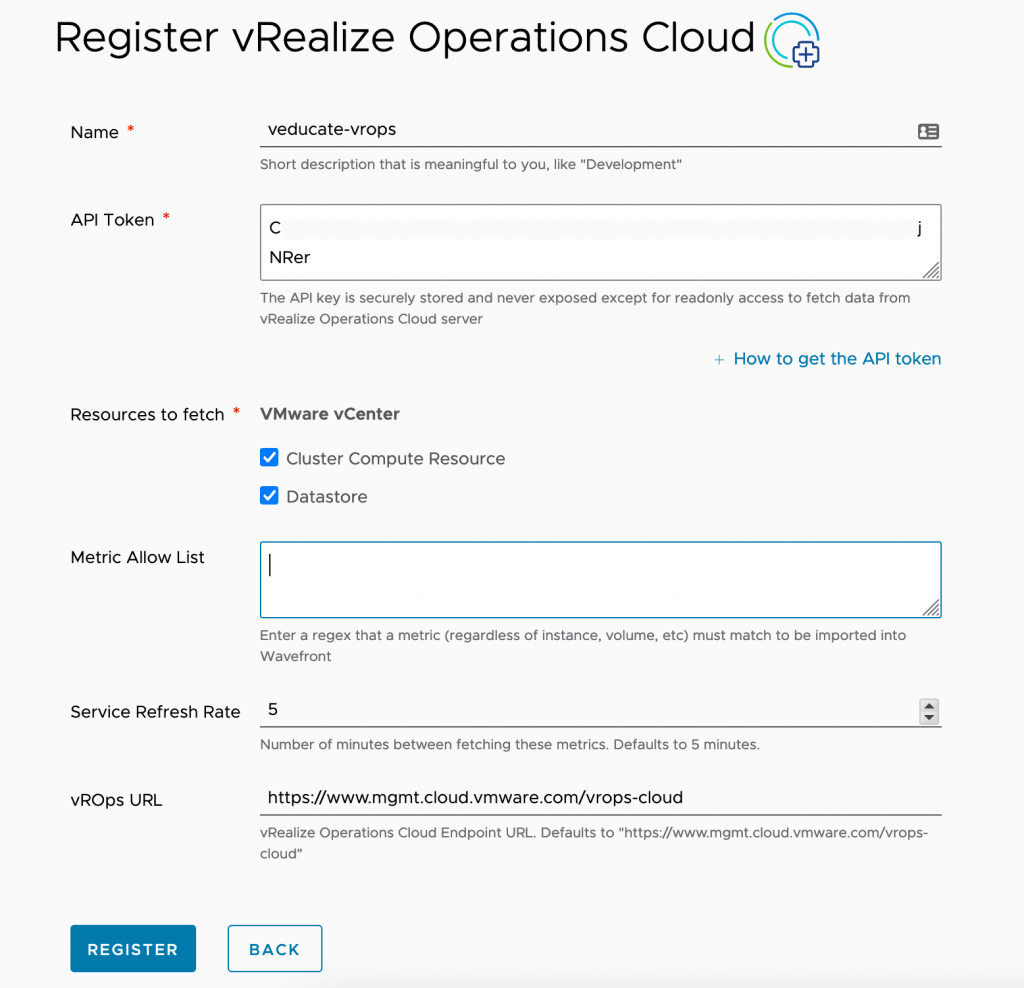 Tanzu Observability - Integration - Register vRealize Operations Cloud