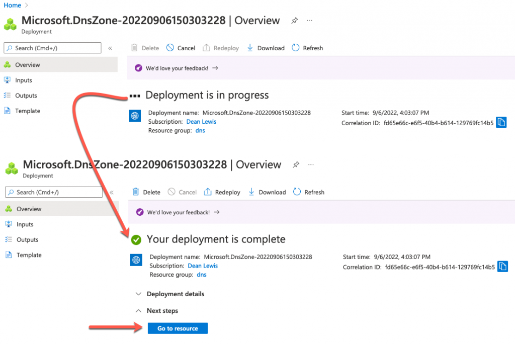 CloudFlare DNS delegation to Azure - Azure DNS Zone Service - Create DNS Zone - Deployment
