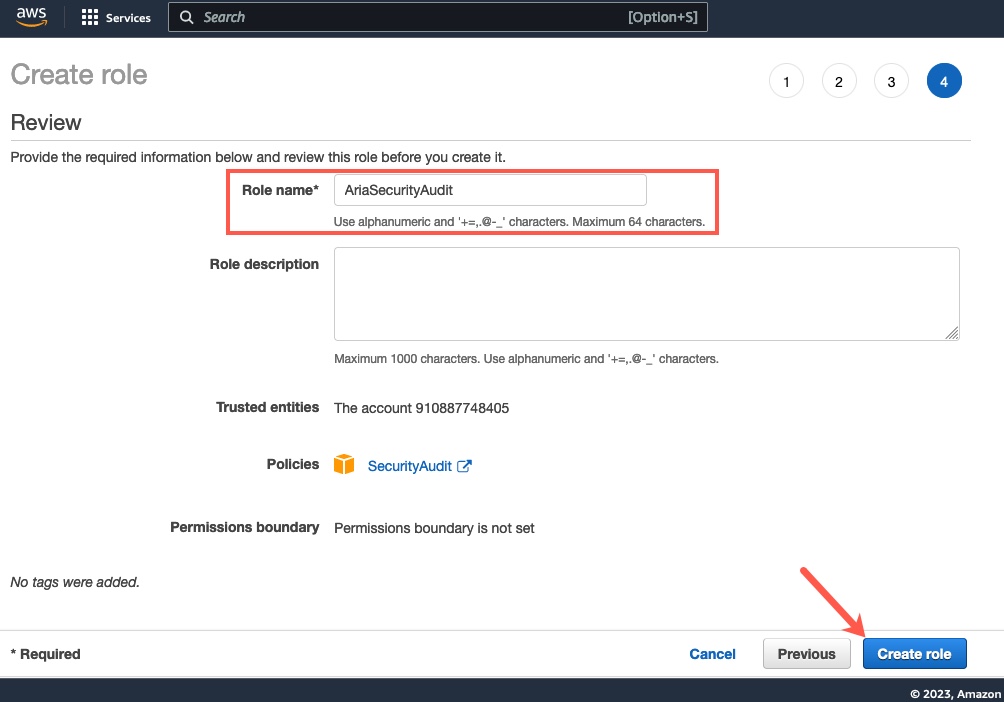 VMware Aria Hub - Getting Started with AWS - Create Data Source - Connect Account - AWS Console - Create Role - Review
