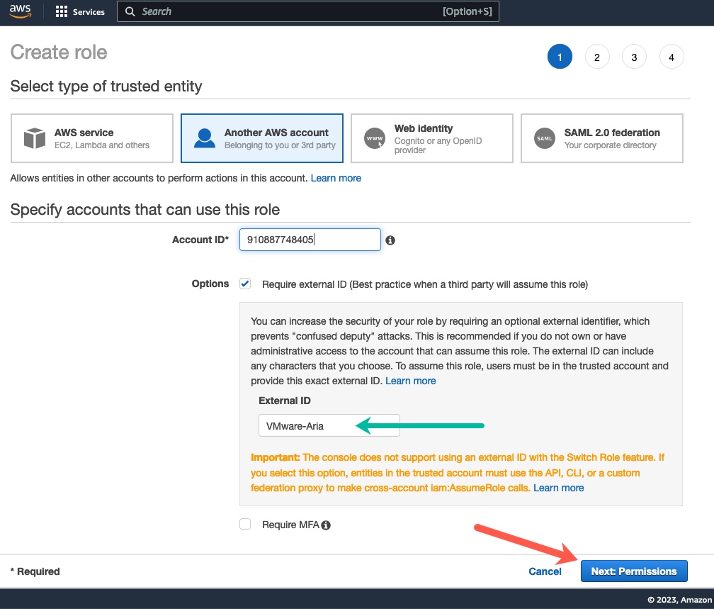 VMware Aria Hub - Getting Started with AWS - Create Data Source - Connect Account - AWS Console - Create Role
